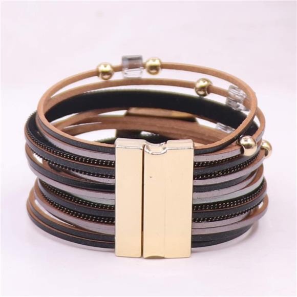 Boho Leather Wrap Bracelet, Wide Multilayer Braided Cuff - Picture 5 of 6